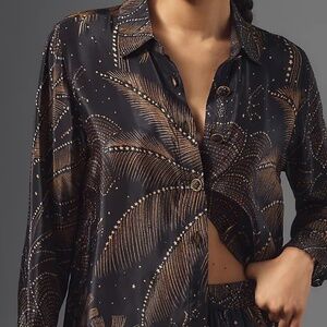 NWT Farm Rio Golden Foliage Black Pajama Shirt XS